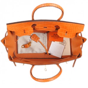 Hermes Birkin 35CM Crocodile stripes leather in Orange with Gold hardware
