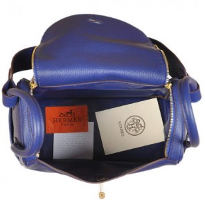 Hermes Lindy 30CM Havanne Handbags 1057 Dark Blue Leather Golden Hardware