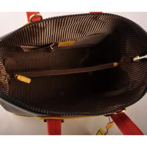 Fendi Chameleon Punch Saffiiano Leather Top Zip Tote Bag 2537 Yellow-Black