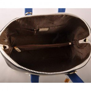 Fendi Chameleon Punch Saffiiano Leather Top Zip Tote Bag 2537 White-Black