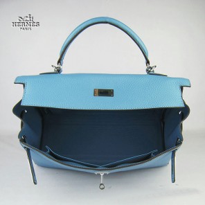 Hermes Kelly 35cm Togo Leather Bag Light Blue 6308 Silver Hardware