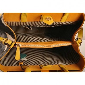 Fendi 2Jours Saffiiano Leather Horsehair Tote Bag F2552M Yellow&Black