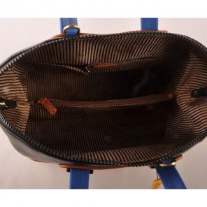 Fendi Chameleon Punch Saffiiano Leather Top Zip Tote Bag 2537 Tan-Black