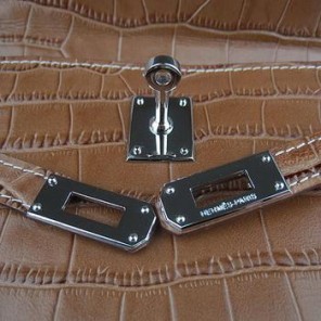 Hermes Kelly 22CM Light Coffee Crocodile Stripe