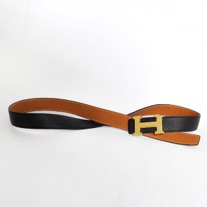 Hermes belt leather in Black/Camel with H Gold Buckle