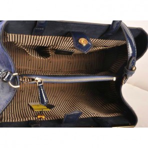 Fendi 2Jours Patent Leather Horsehair Tote Bag F2552M Blue