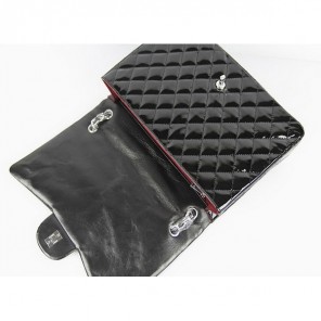Chanel Flap Bag Quilted Black Patent with Silver Chain 1116