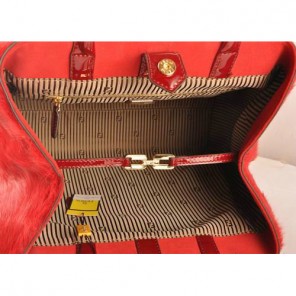 Fendi 2Jours Patent Leather Horsehair Tote Bag F2552L Red