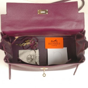 Hermes Kelly 32CM clemence leather in Purple with Gold hardware