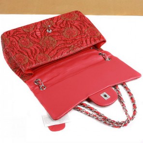 Chanel Rose Flap Bag 3706 Red Silver