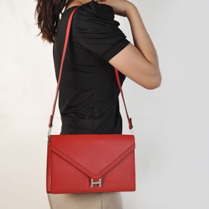 Hermes Liddy Bag clemence leather in Flame with Silver hardware