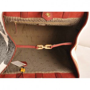 Fendi 2Jours Saffiiano Leather Horsehair Tote Bag F2552L Red&Black