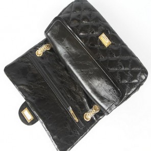 Chanel Quilted Flap Bag Black Cow Leather Gold Chain 35454