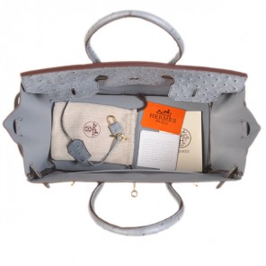 Hermes Birkin 35CM Ostrich stripes leather in Gray with Gold hardware