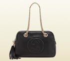 2013 Gucci soho black leather shoulder bag with double chain straps 308983 A7M0G 1000