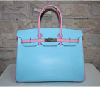 2013 Hot Sale Hermes Birkin 35CM Tote Bag Calf Leather Pink&Light Blue H35