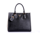 2013 PRADA BN2438 Saffiano Leather Tote Bag in Black with White 2438