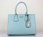 2013 PRADA BN2438 Saffiano Leather Tote Bag in Light blue with white 2438
