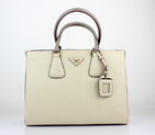 2013 PRADA BN2438 Saffiano Leather Tote Bag in Off-white with gray 2438