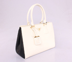 2013 PRADA BN2438 Saffiano Leather Tote Bag in White with Black 2438