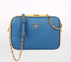 2013 Prada Calf Leather Mini shoulder Messenger Bag 2455 in Light blue with yellow 2455