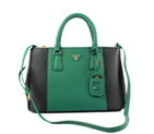 2013 Prada Saffiano Leather Tote Bag 2274 in Black with Green 2274