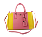 2013 Prada Saffiano Leather Tote Bag 2274 in Lemon yellow with cherry pink 2274