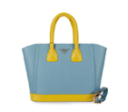 2013 Prada Saffiano Leather Tote Bags in Light blue with yellow 1846
