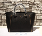 2014 Fall Winter Prada Calf Leather Tote with Double Zipper Details in Black 0913