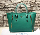 2014 Fall Winter Prada Calf Leather Tote with Double Zipper Details in Green 0913
