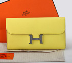 2014 Hermes Constance Long Wallets Original Calfskin Leather A909 Lemon A909