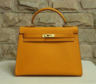 2014 Hermes Kelly 28cm Togo Leather Bag Yellow with Gold hardware K28