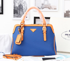 2014 Newest style Prada Hobo Boston tote bags BN0912 in Blue with Orange Original Clafskin Leather BN0912