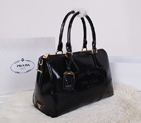 2014 Prada Iridescent Leather Boston Bag BN2318 Black BN2318