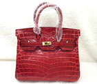 2015 Hermes Birkin 25cm Crocodile stripes Leather Handbag H25 Red H25