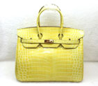 2015 Hermes Birkin 25cm Crocodile stripes Leather Handbag H25 Yellow H25