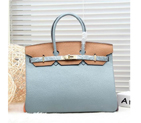 2015 Hermes Birkin 30CM Tote Bag Clemence leather H30 Light Blue H30