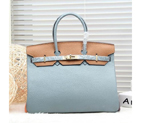 2015 Hermes Birkin 35CM Tote Bag Clemence leather H35 Light Blue H35