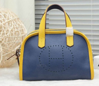 2015 Hermes Boston Bag 25cm Grainy Leather H9898 Dark Blue H9898