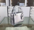 2016 Christian MINI LADY DIOR BAG Original Leather D1635 Silver with Silver D1635