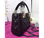 2016 Christian MINI LADY DIOR BAG Original LAMBSKIN Leather D1635 Black with Gold D1635