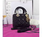 2016 Christian MINI LADY DIOR BAG Original LAMBSKIN Leather D1635 Black with Gold D1635