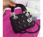 2016 Christian MINI LADY DIOR BAG Original LAMBSKIN Leather D1635 Black with Silver D1635
