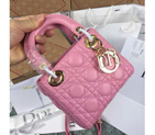 2016 Christian MINI LADY DIOR BAG Original LAMBSKIN Leather D1635 Cherry pink with Gold D1635