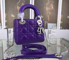 2016 Christian MINI LADY DIOR BAG Original LAMBSKIN Leather D1635 Purple with Silver D1635