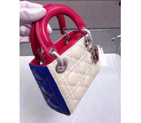 2016 Christian MINI LADY DIOR BAG Original LAMBSKIN Leather D1635 White&Blue with Silver D1635