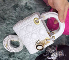 2016 Christian MINI LADY DIOR BAG Original LAMBSKIN Leather D1635 White with Gold D1635