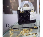 2016 Christian MINI LADY DIOR BAG Original Patent Leather D1635 Black with Gold D1635