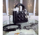 2016 Christian MINI LADY DIOR BAG Original Patent Leather D1635 Black with Silver D1635