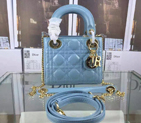 2016 Christian MINI LADY DIOR BAG Original Patent Leather D1635 LightBlue with Gold D1635